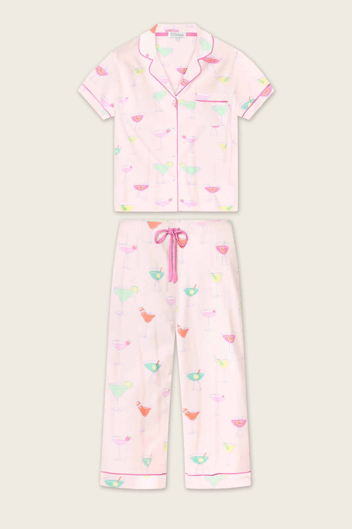 Whimsy Sip Happens Cropped PJ Set - LIGHT PINK