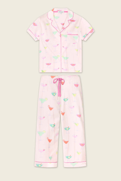 Whimsy Sip Happens Cropped PJ Set - LIGHT PINK