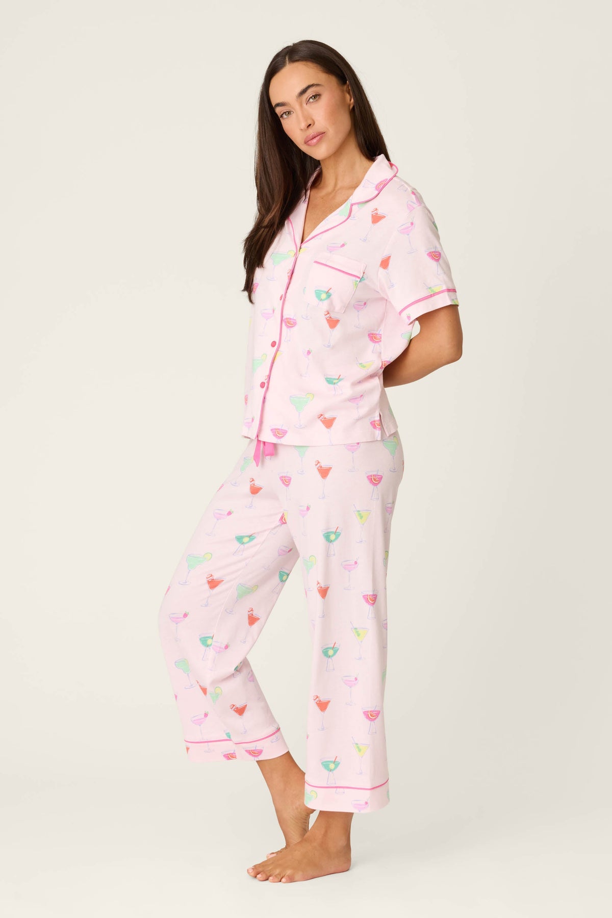 Whimsy Sip Happens Cropped PJ Set - LIGHT PINK