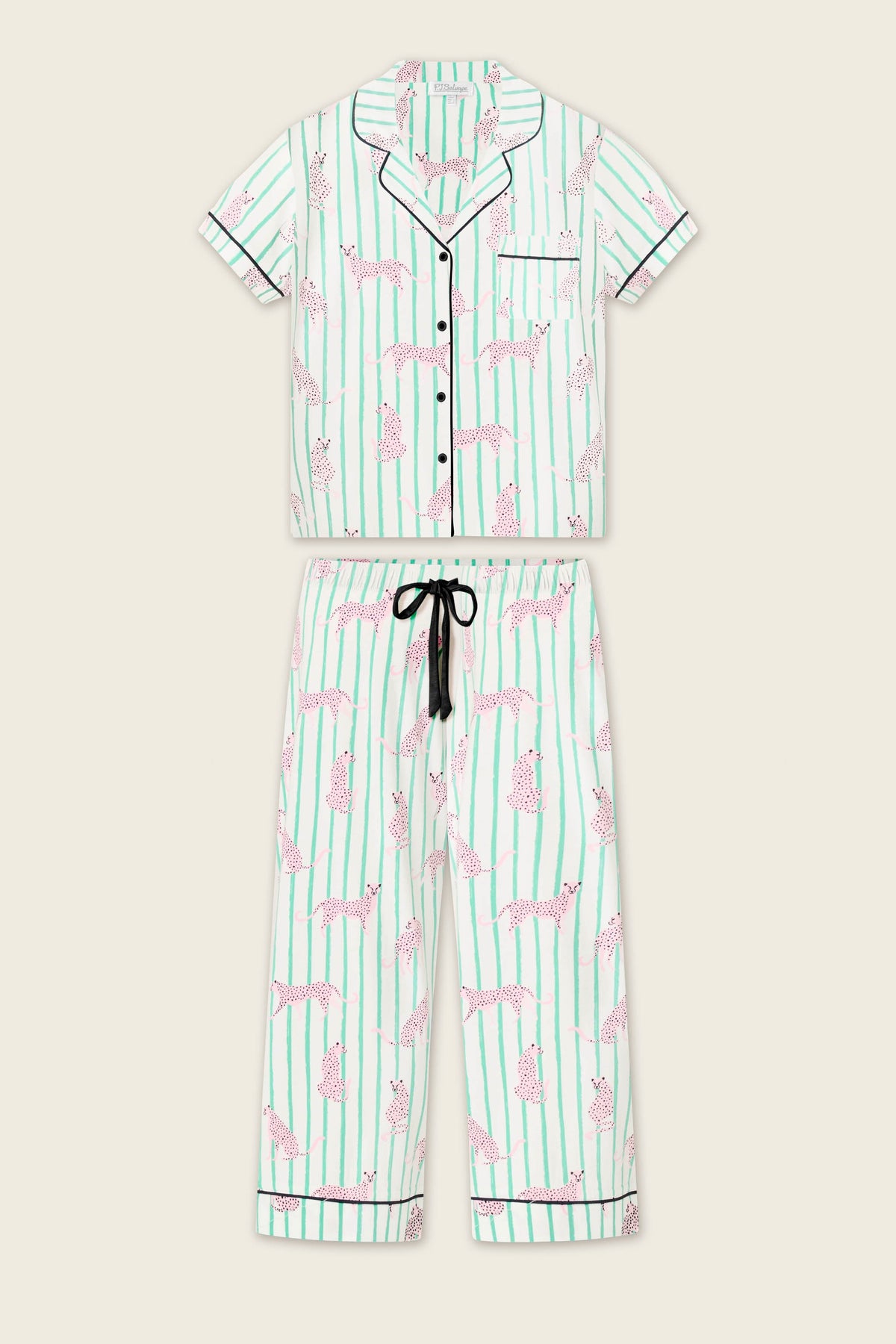 Whimsy Cool Cat Cropped PJ Set - MINT