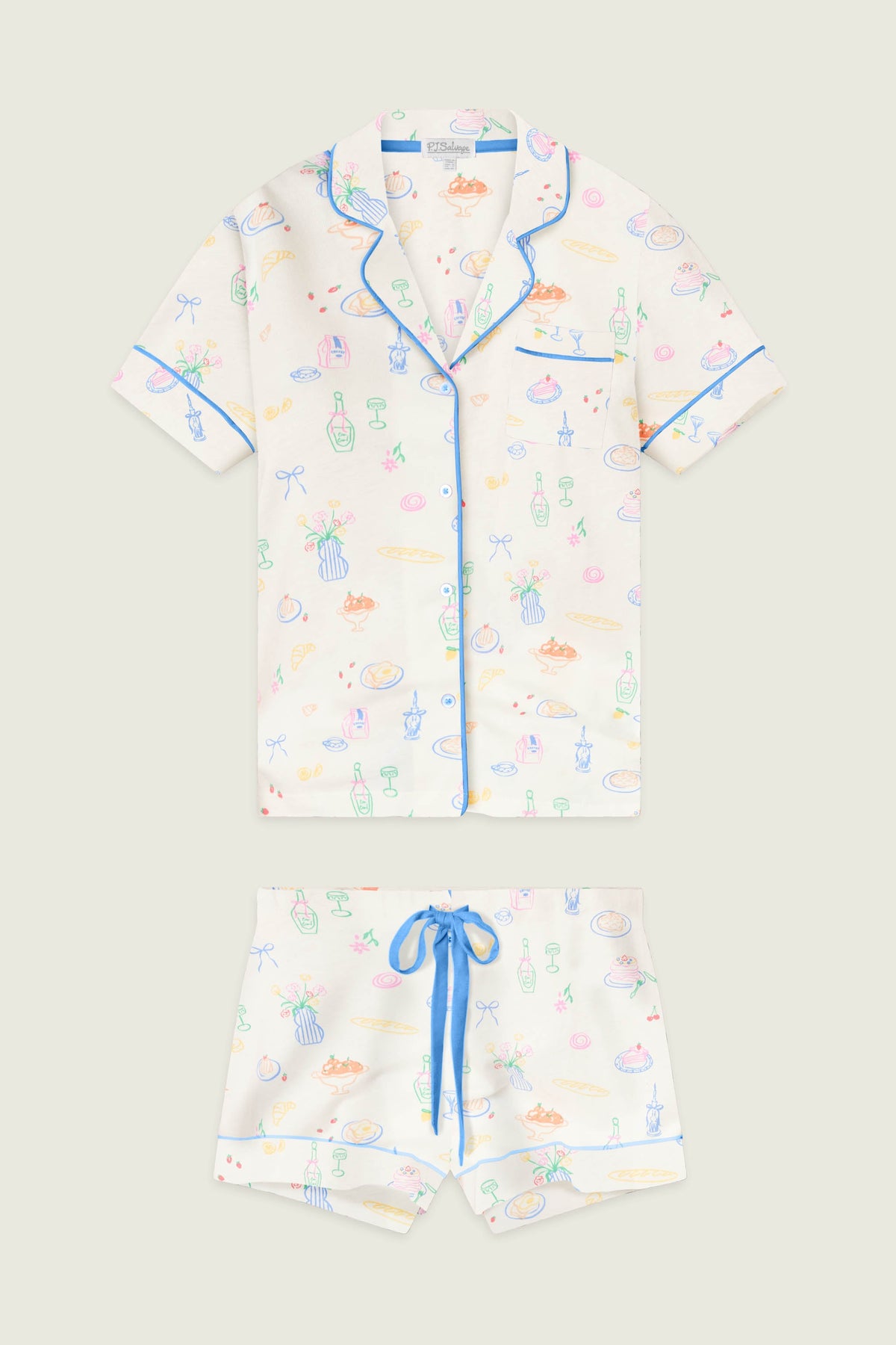 Whimsy Parisian Picnic Short PJ Set - IVORY
