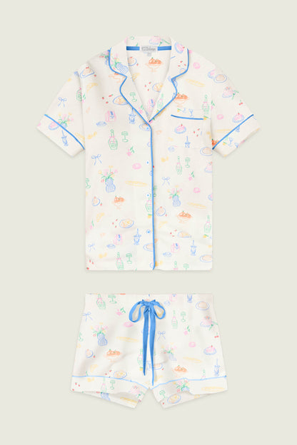Whimsy Parisian Picnic Short PJ Set - IVORY