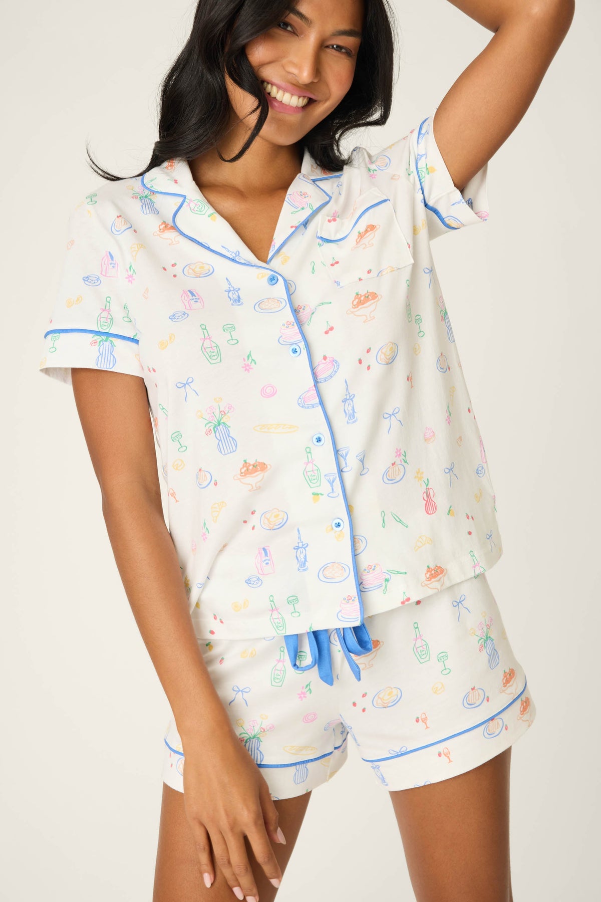 Whimsy Parisian Picnic Short PJ Set - IVORY
