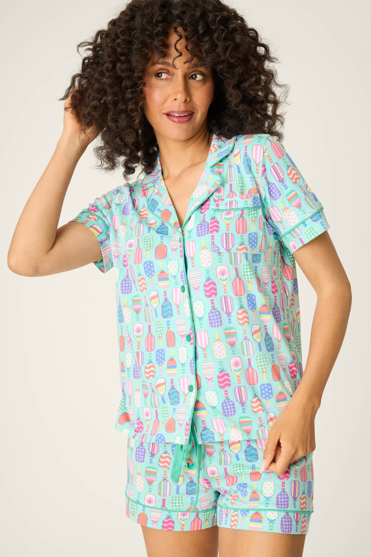 Whimsy Pickleball Paddle Party Short PJ Set - OASIS BLUE