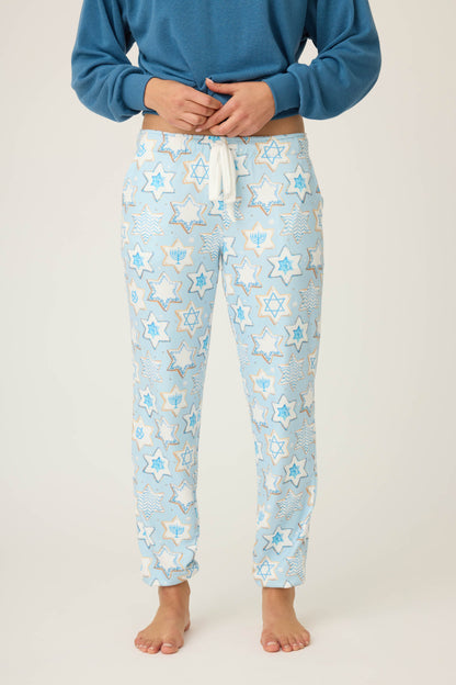 You Had Me At Shalom Cookie Print Banded Pants - LIGHT SKY