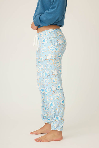 You Had Me At Shalom Cookie Print Banded Pants - LIGHT SKY