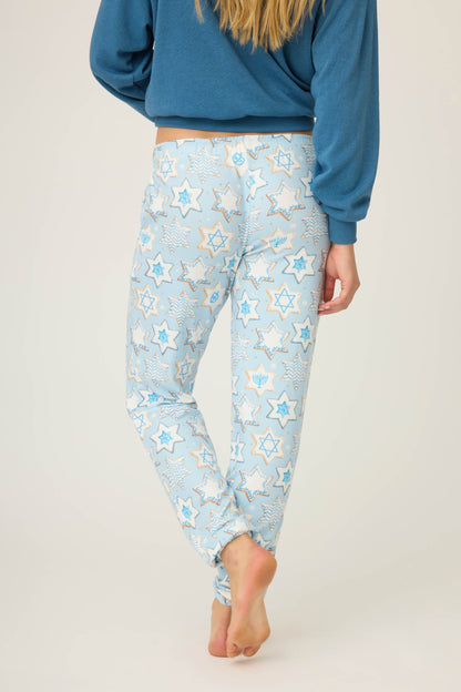 You Had Me At Shalom Cookie Print Banded Pants - LIGHT SKY