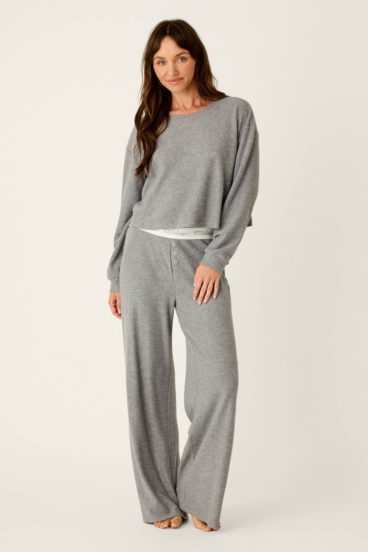 Boyfriend Boxer Dark Grey Sparkle Long Sleeve PJ Set - DARK H GREY
