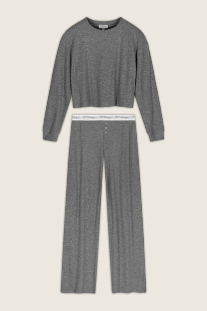 Boyfriend Boxer Dark Grey Sparkle Long Sleeve PJ Set - DARK H GREY