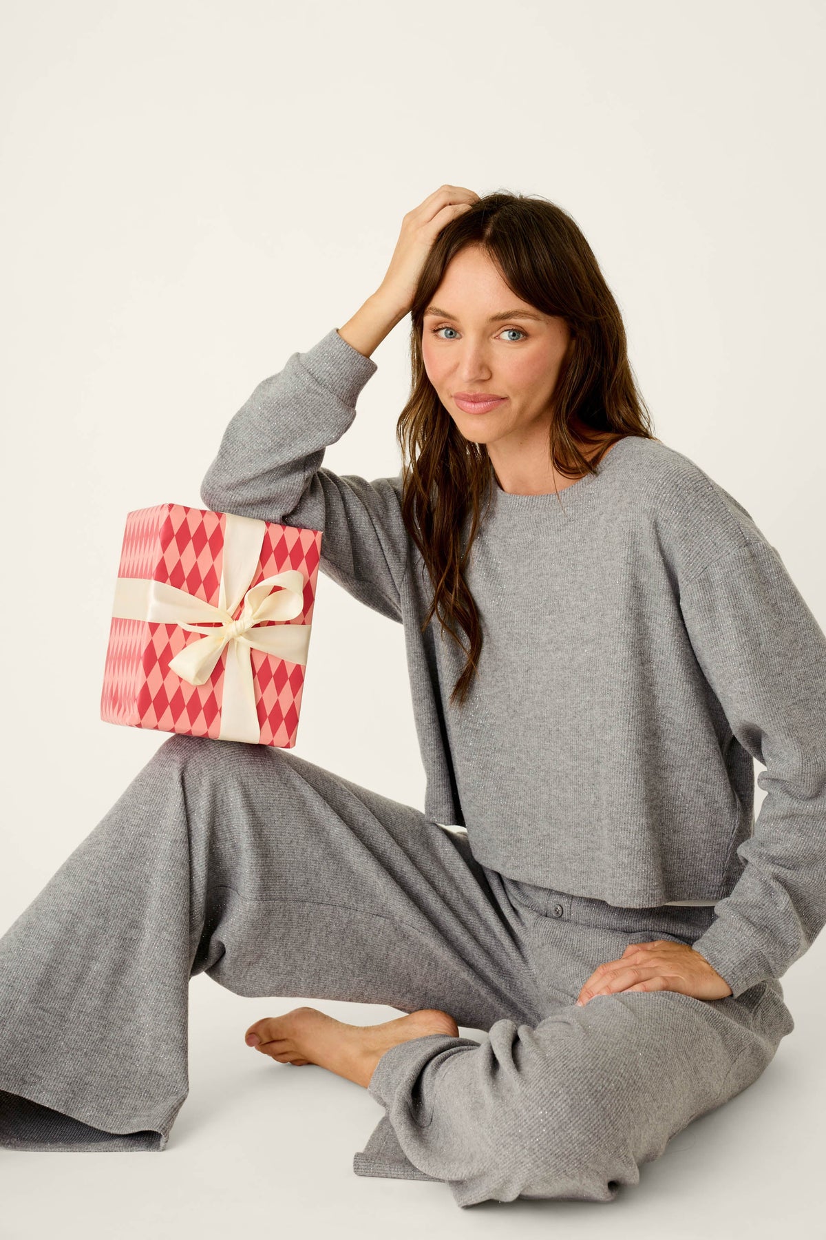 Boyfriend Boxer Dark Grey Sparkle Long Sleeve PJ Set - DARK H GREY