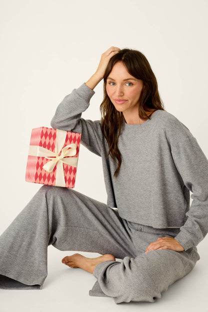 Boyfriend Boxer Dark Grey Sparkle Long Sleeve PJ Set - DARK H GREY