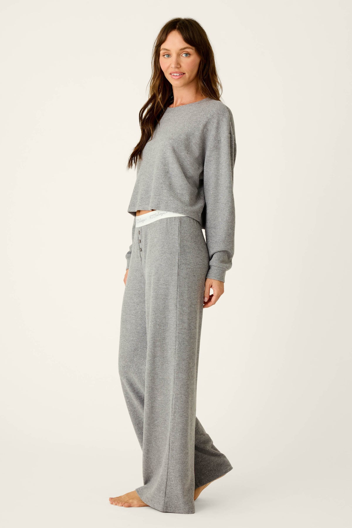 Boyfriend Boxer Dark Grey Sparkle Long Sleeve PJ Set - DARK H GREY