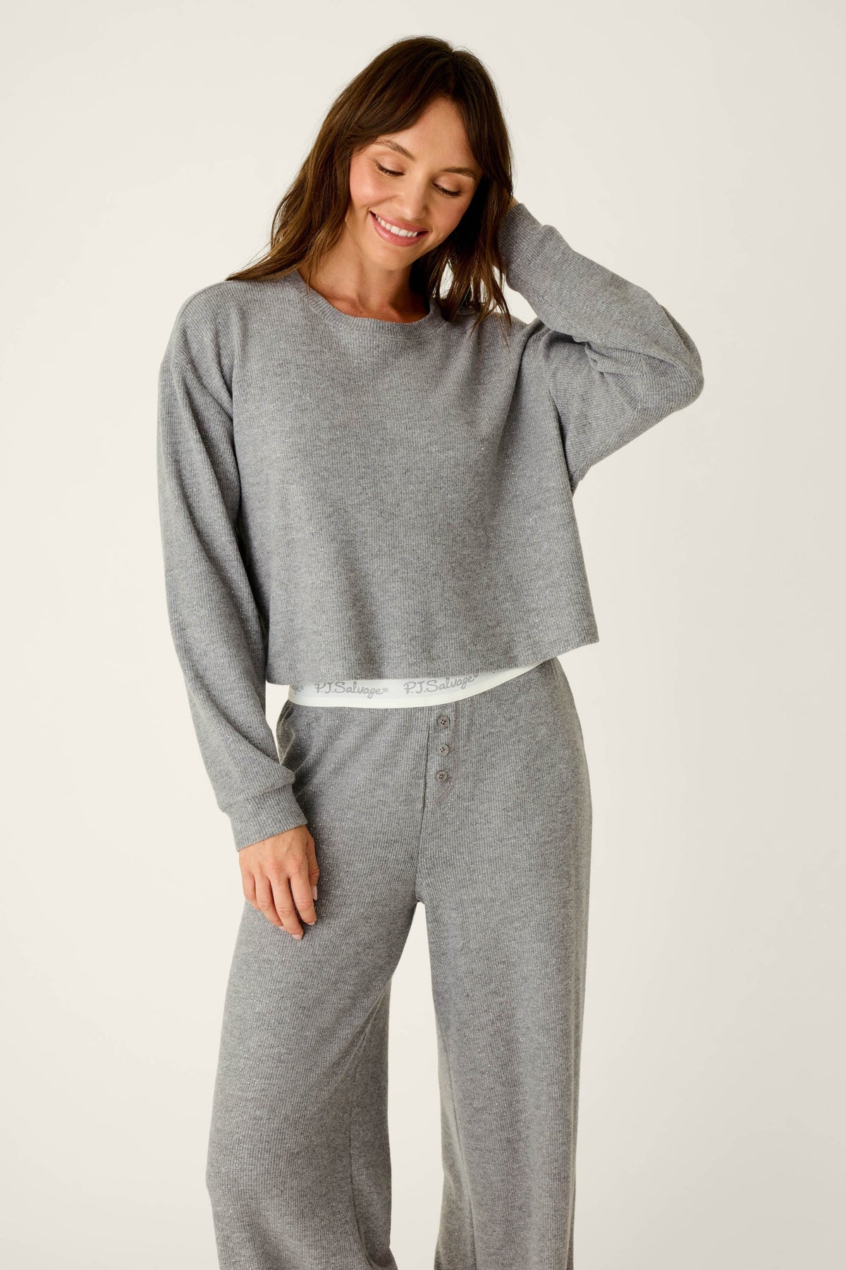 Boyfriend Boxer Dark Grey Sparkle Long Sleeve PJ Set - DARK H GREY