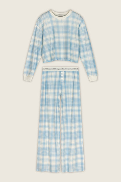Boyfriend Boxer Blue Plaid Long Sleeve PJ Set - SKYRIDE