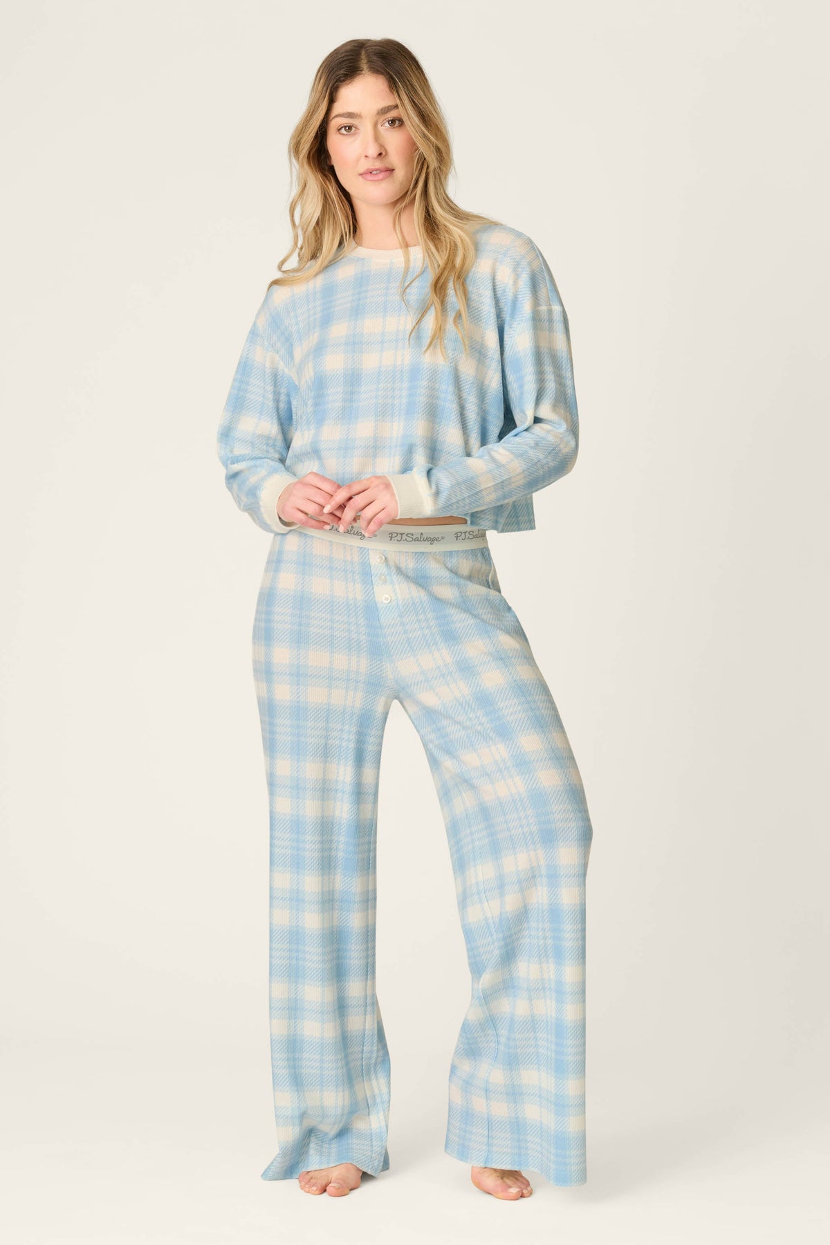 Boyfriend Boxer Blue Plaid Long Sleeve PJ Set - SKYRIDE