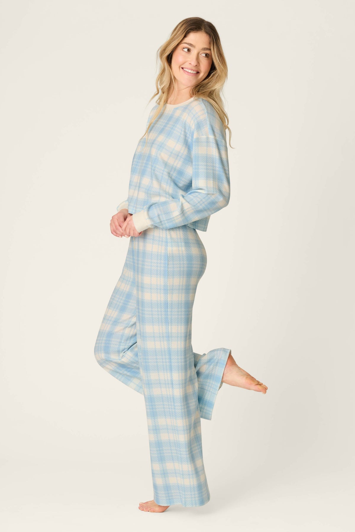 Boyfriend Boxer Blue Plaid Long Sleeve PJ Set - SKYRIDE