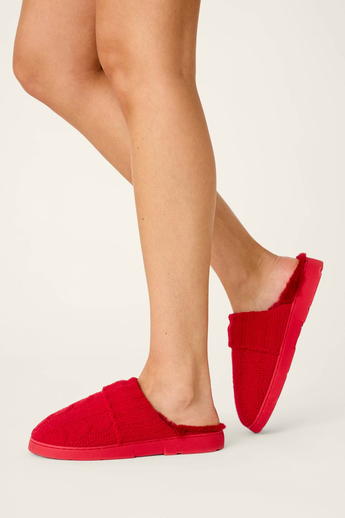 Cozy Chenille Cable Knit Red Slippers - JESTER RED