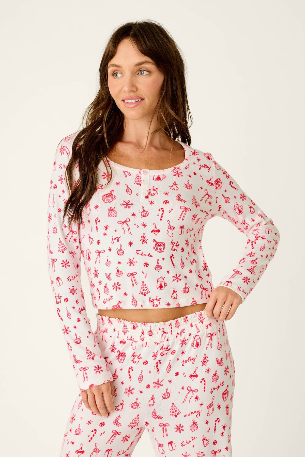 Femme de Noel Holiday Print Long Sleeve Top - IVORY