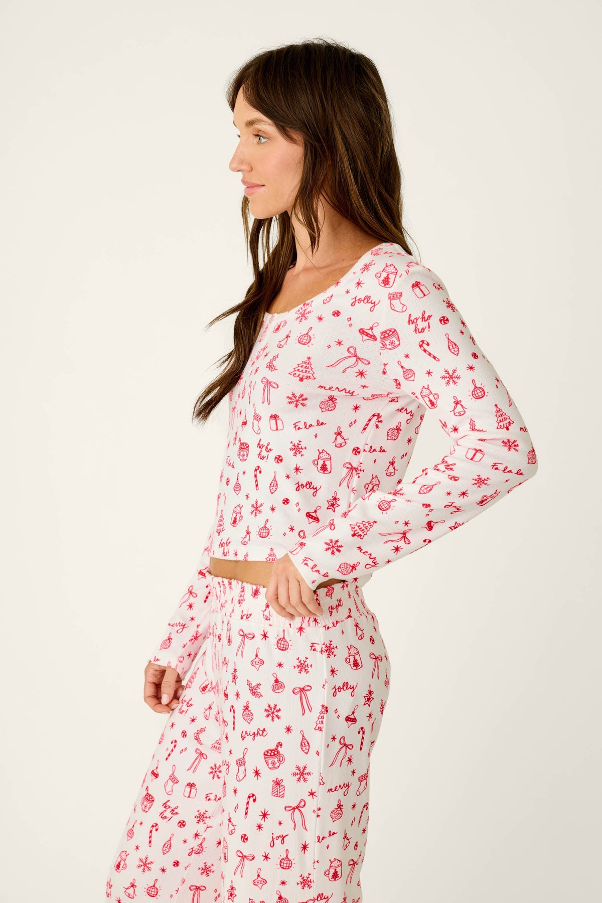 Femme de Noel Holiday Print Long Sleeve Top - IVORY