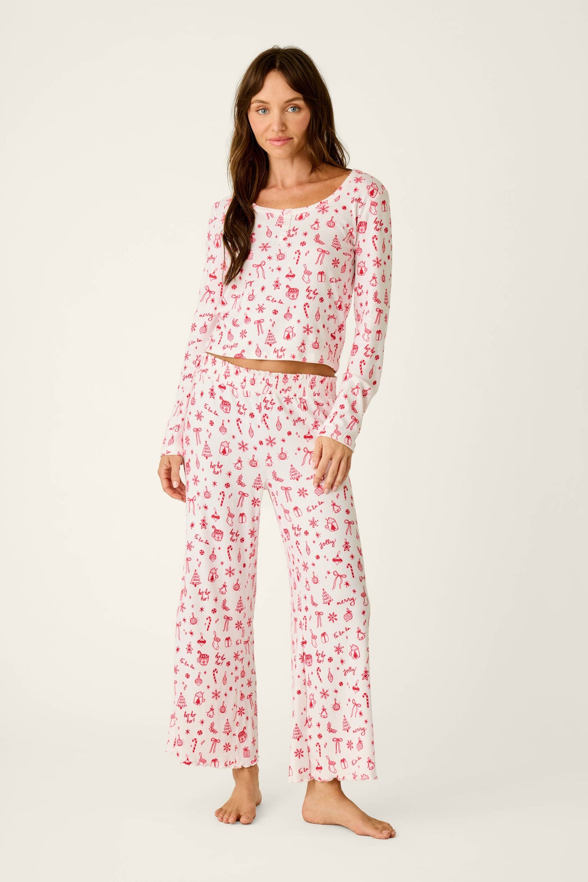 Femme de Noel Holiday Print Long Sleeve Top - IVORY