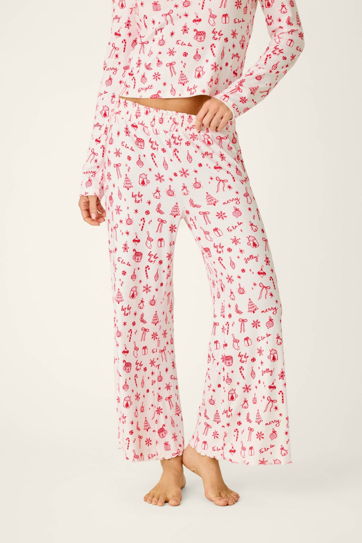 Femme de Noel Holiday Print Pajama Pants - IVORY