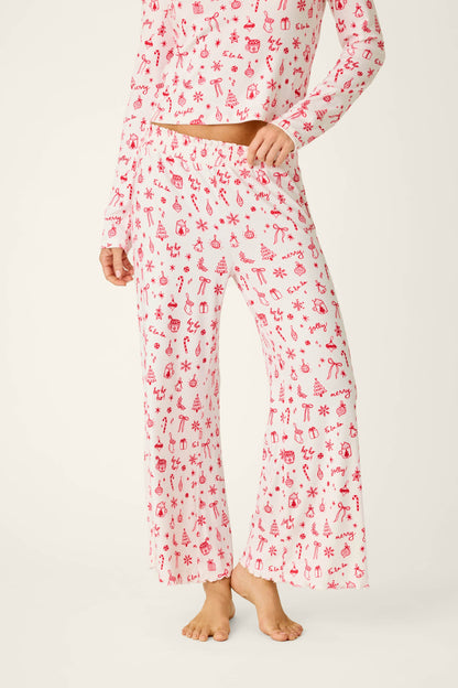 Femme de Noel Holiday Print Pajama Pants - IVORY