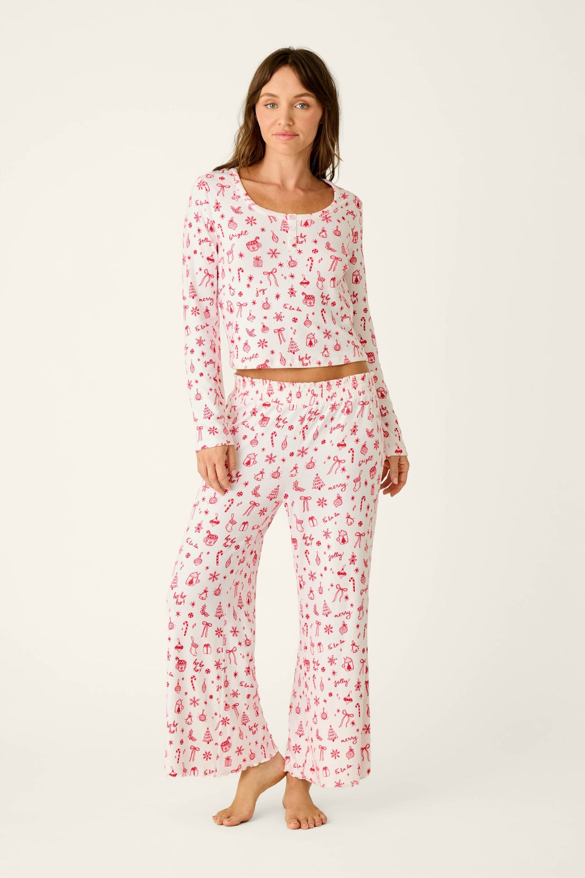 Femme de Noel Holiday Print Pajama Pants - IVORY