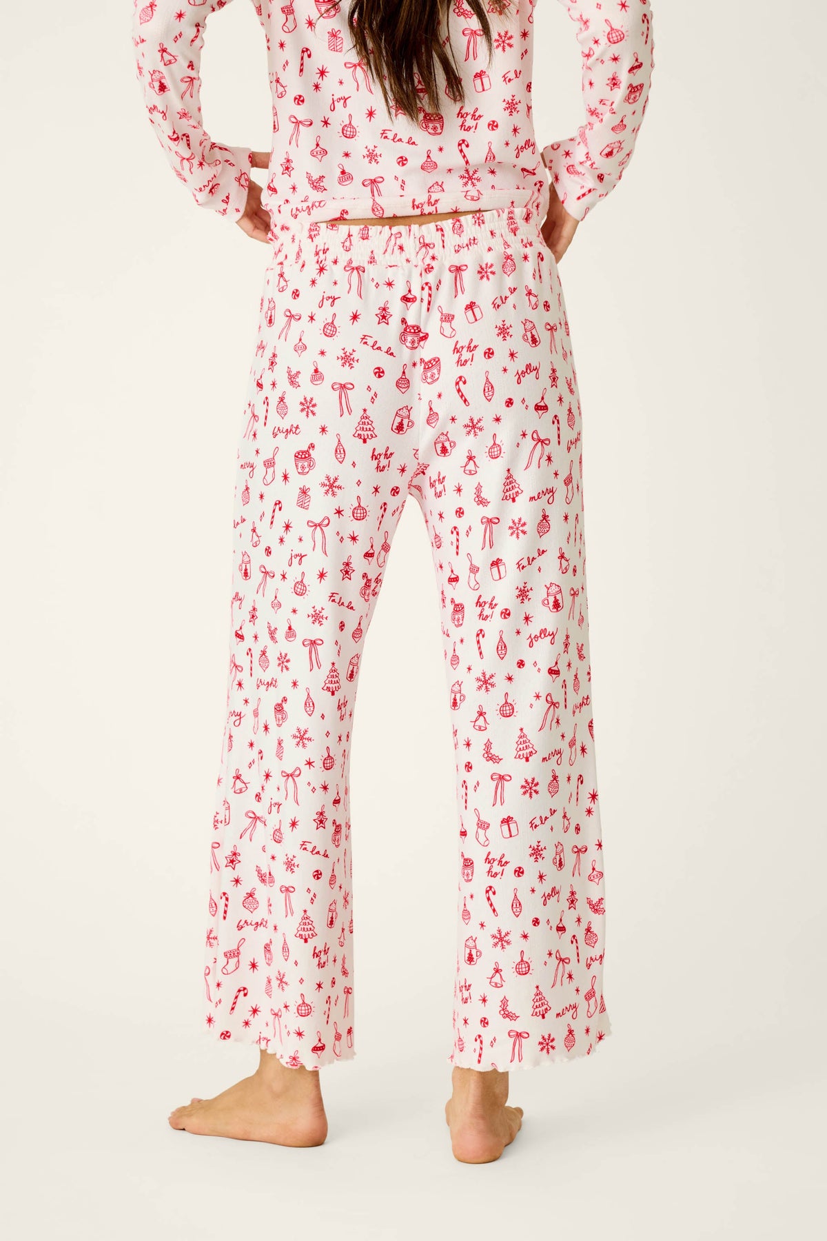 Femme de Noel Holiday Print Pajama Pants - IVORY