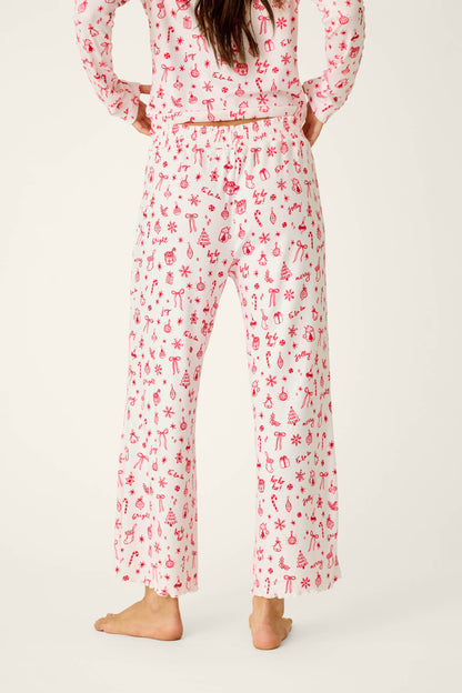 Femme de Noel Holiday Print Pajama Pants - IVORY