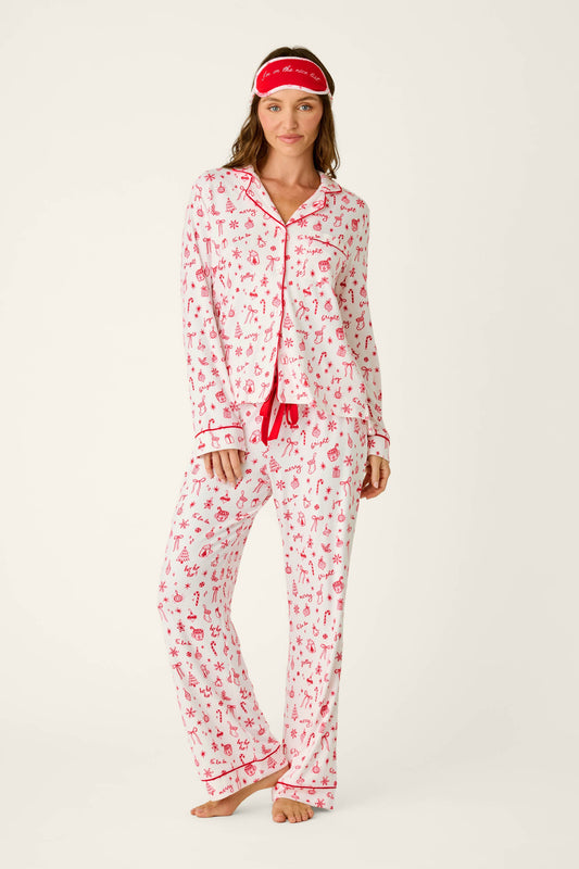 Femme de Noel Holiday Print 3-Piece PJ Set - IVORY