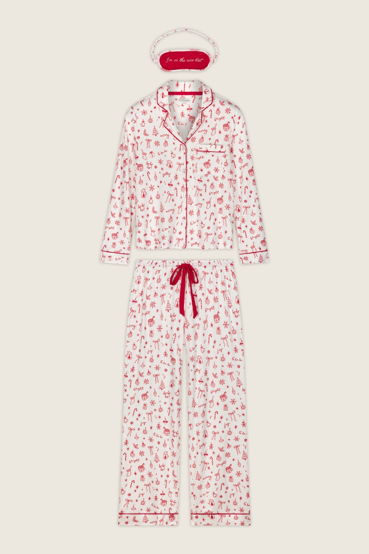 Femme de Noel Holiday Print 3-Piece PJ Set - IVORY