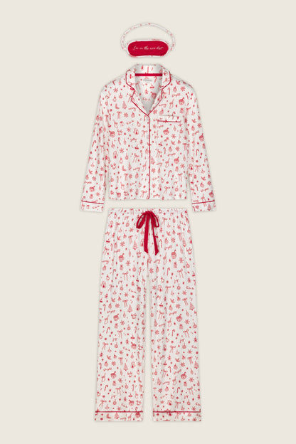 Femme de Noel Holiday Print 3-Piece PJ Set - IVORY