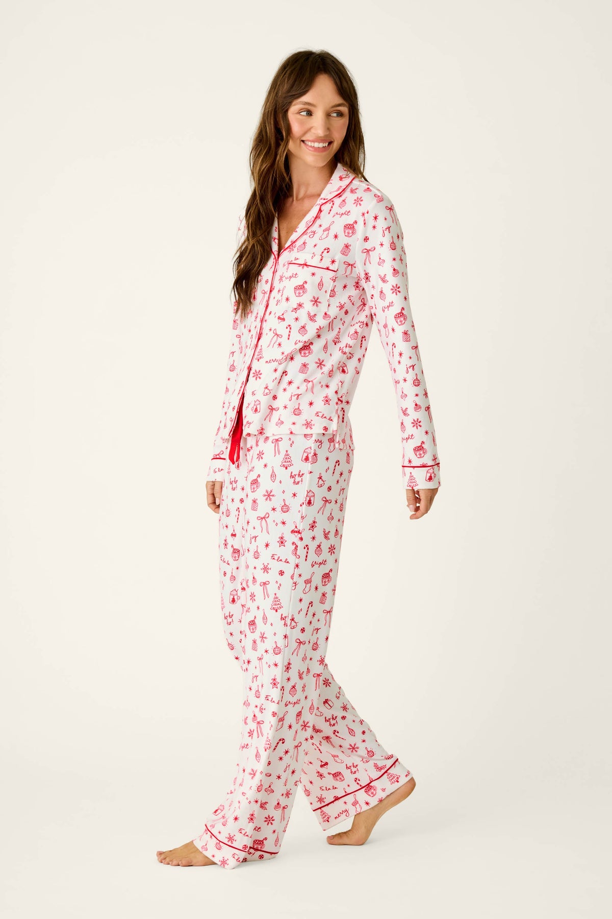 Femme de Noel Holiday Print 3-Piece PJ Set - IVORY