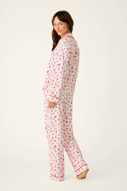 Femme de Noel Holiday Print 3-Piece PJ Set - IVORY