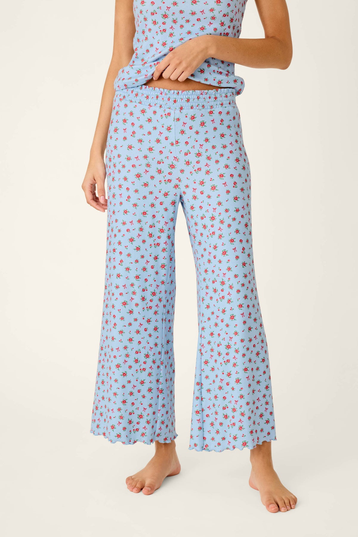 Festive Florals Blue Floral Print Pajama Pants - SKYRIDE
