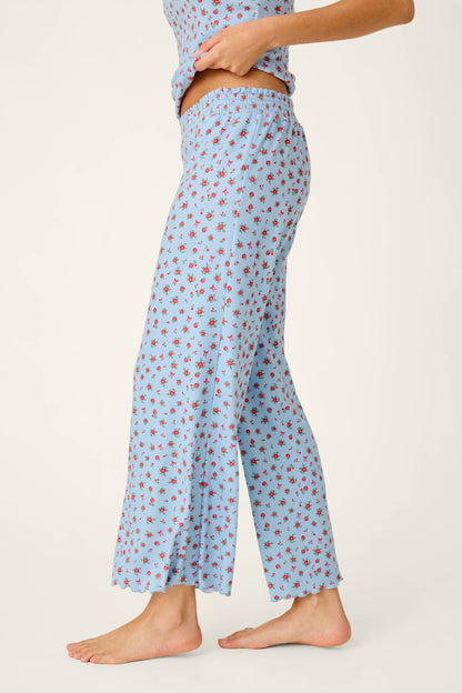 Festive Florals Blue Floral Print Pajama Pants - SKYRIDE