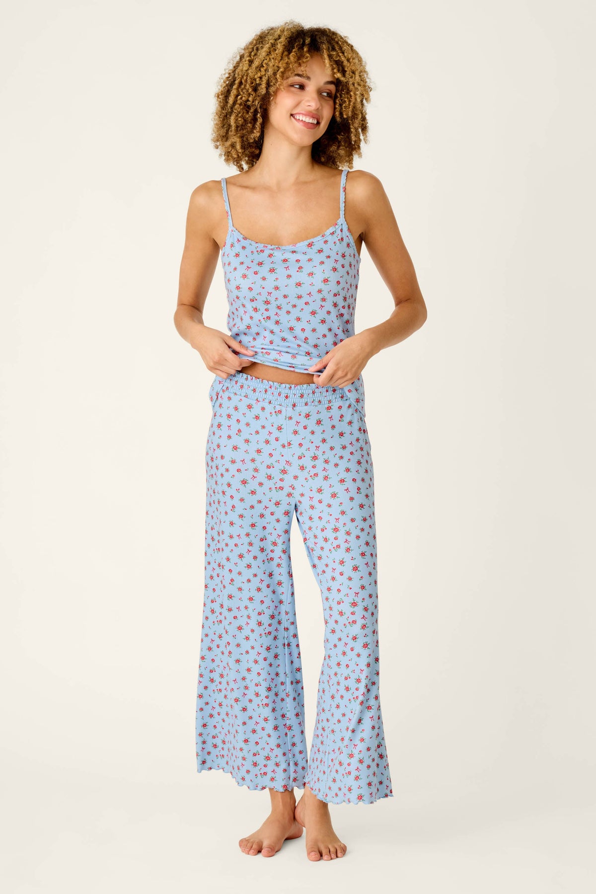 Festive Florals Blue Floral Print Pajama Pants - SKYRIDE