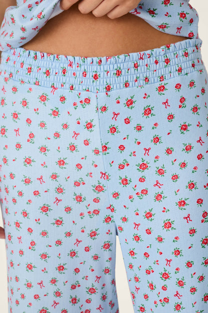 Festive Florals Blue Floral Print Pajama Pants - SKYRIDE
