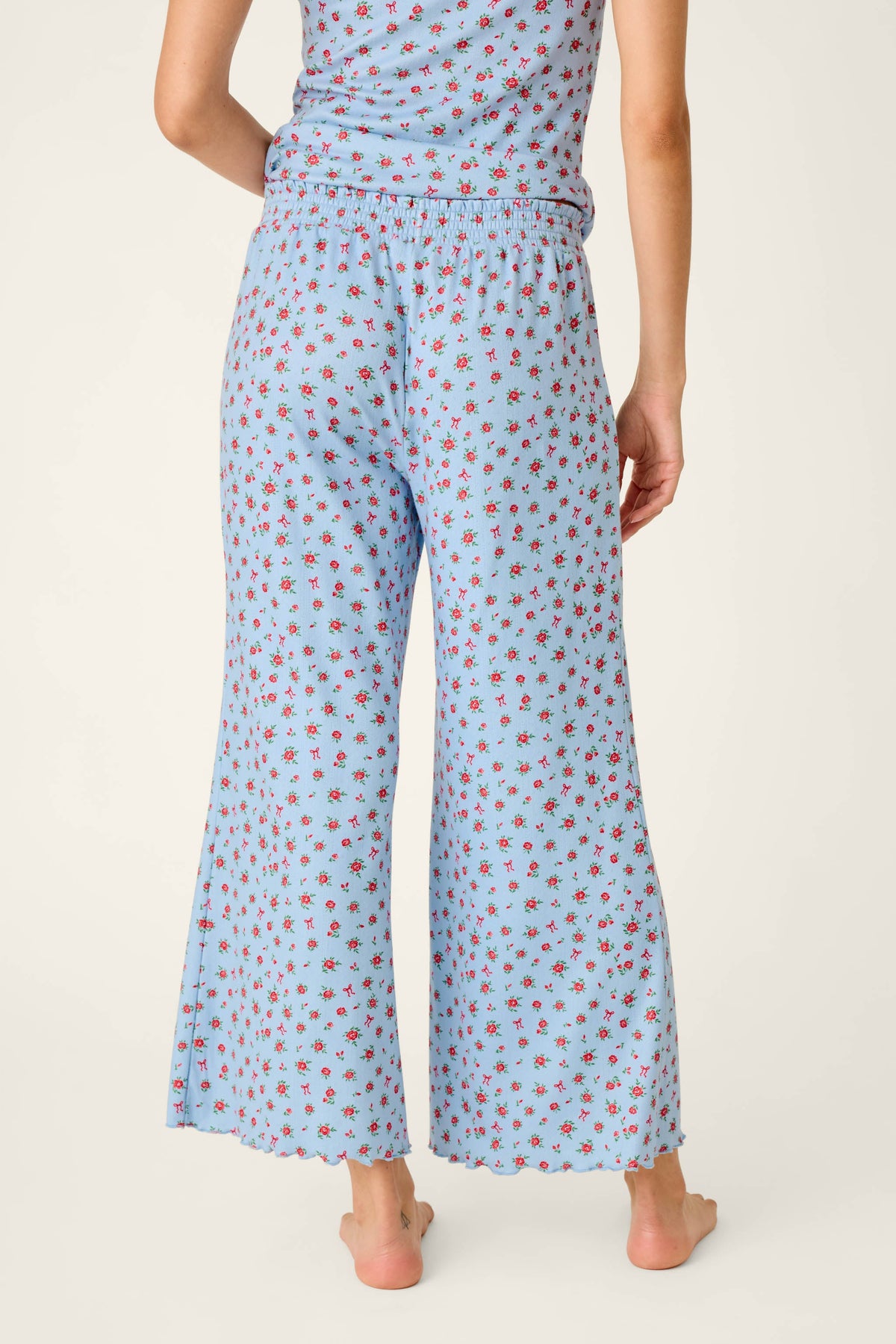 Festive Florals Blue Floral Print Pajama Pants - SKYRIDE