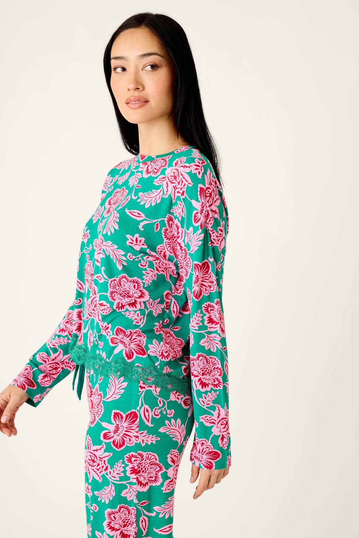 Frosted Floral Dreams Long Sleeve Top - IVY