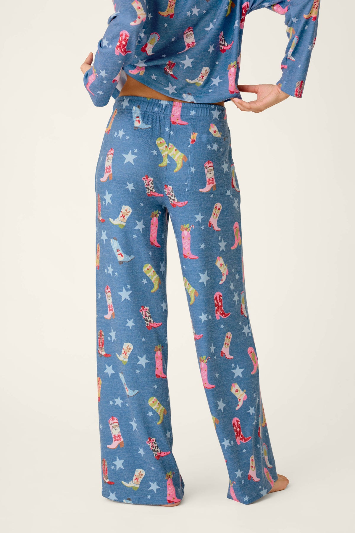 Howdy Holidays Cowboy Boots & Star Print Pajama Pants - STEEL BLUE