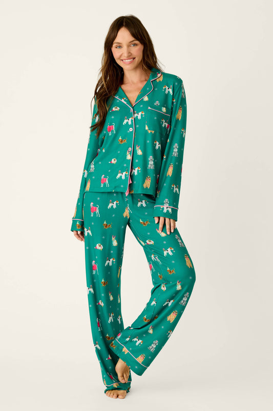 Happy Pawlidays Merry Mutts Dog Print Long Sleeve PJ Set - GREENLAKE