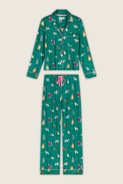 Happy Pawlidays Merry Mutts Dog Print Long Sleeve PJ Set - GREENLAKE
