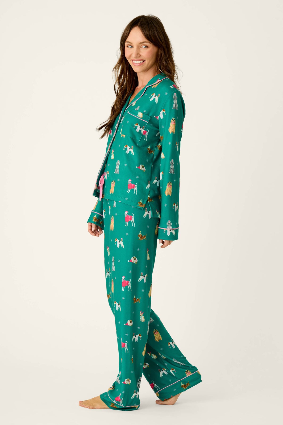 Happy Pawlidays Merry Mutts Dog Print Long Sleeve PJ Set - GREENLAKE