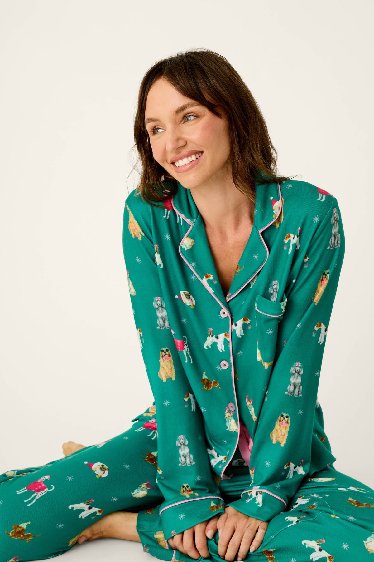 Happy Pawlidays Merry Mutts Dog Print Long Sleeve PJ Set - GREENLAKE