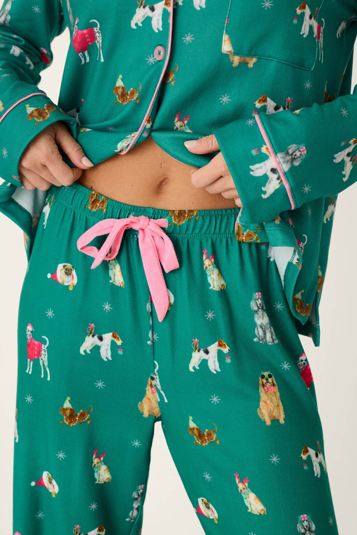 Happy Pawlidays Merry Mutts Dog Print Long Sleeve PJ Set - GREENLAKE