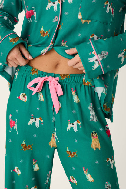 Happy Pawlidays Merry Mutts Dog Print Long Sleeve PJ Set - GREENLAKE
