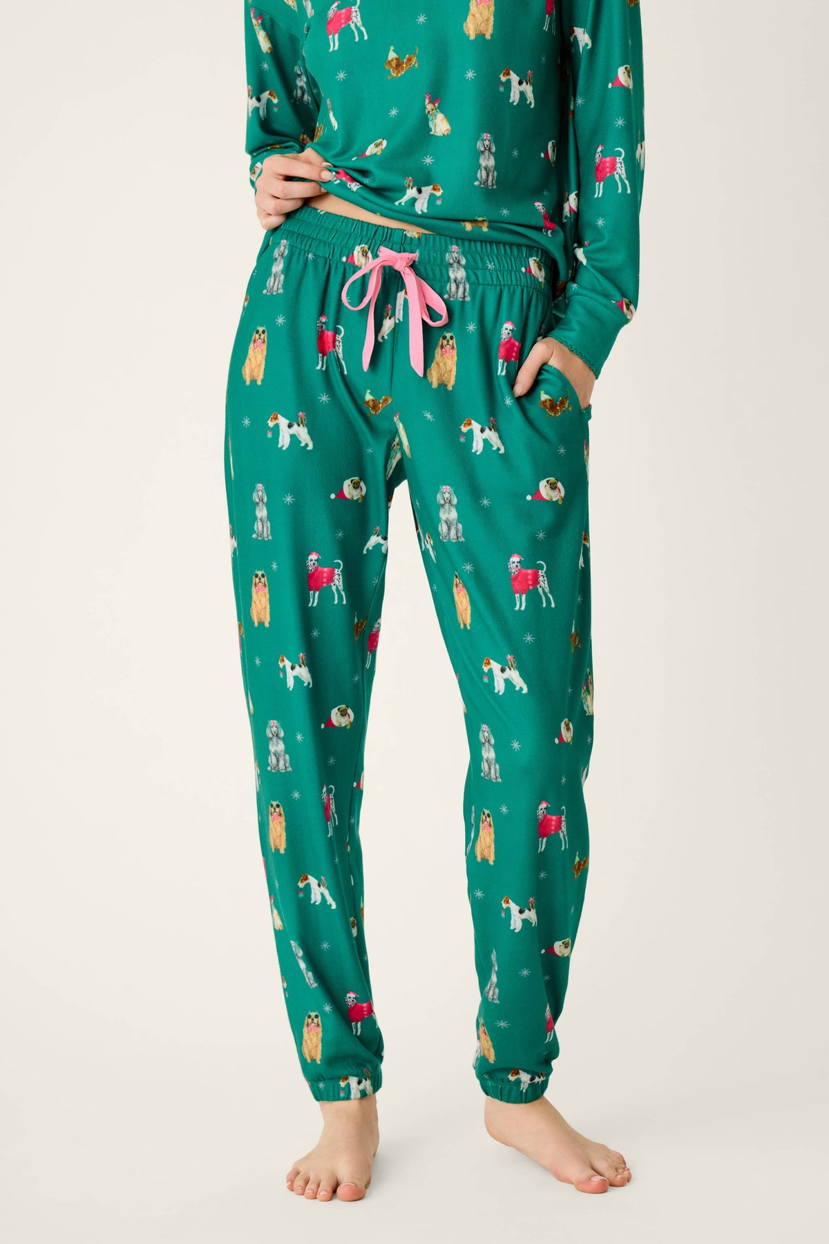 Happy Pawlidays Merry Mutts Dog Print Jogger Pants - GREENLAKE