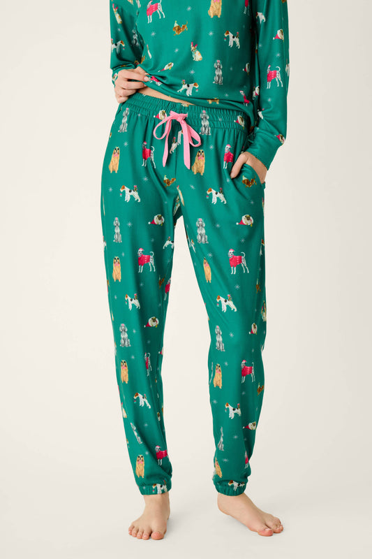 Happy Pawlidays Merry Mutts Dog Print Jogger Pants - GREENLAKE