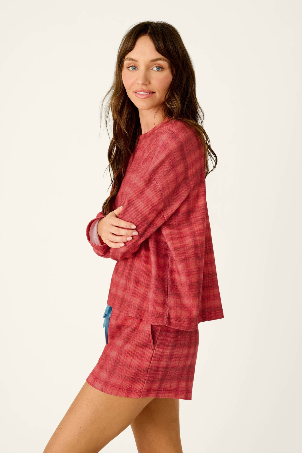 Mad for Plaid Long Sleeve Top - LIPSTICK